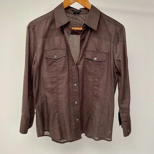 Theory Lightweight Shirt Blouse Fitted Princess Seam, Chocolate Brown, Size L